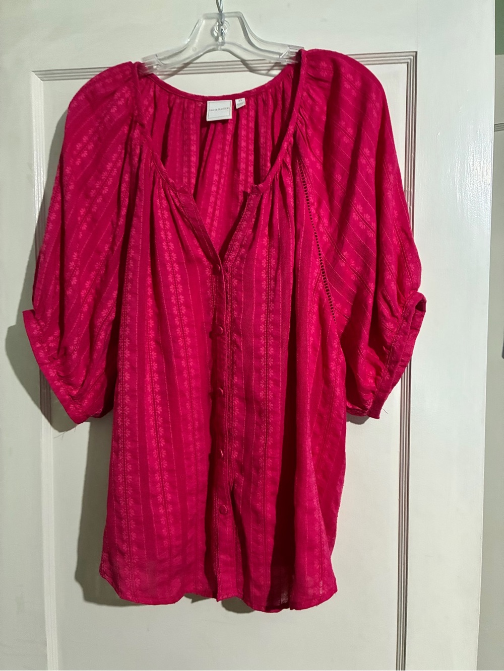Zac & Rachel Fuchsia Button-Front Peasant Tunic